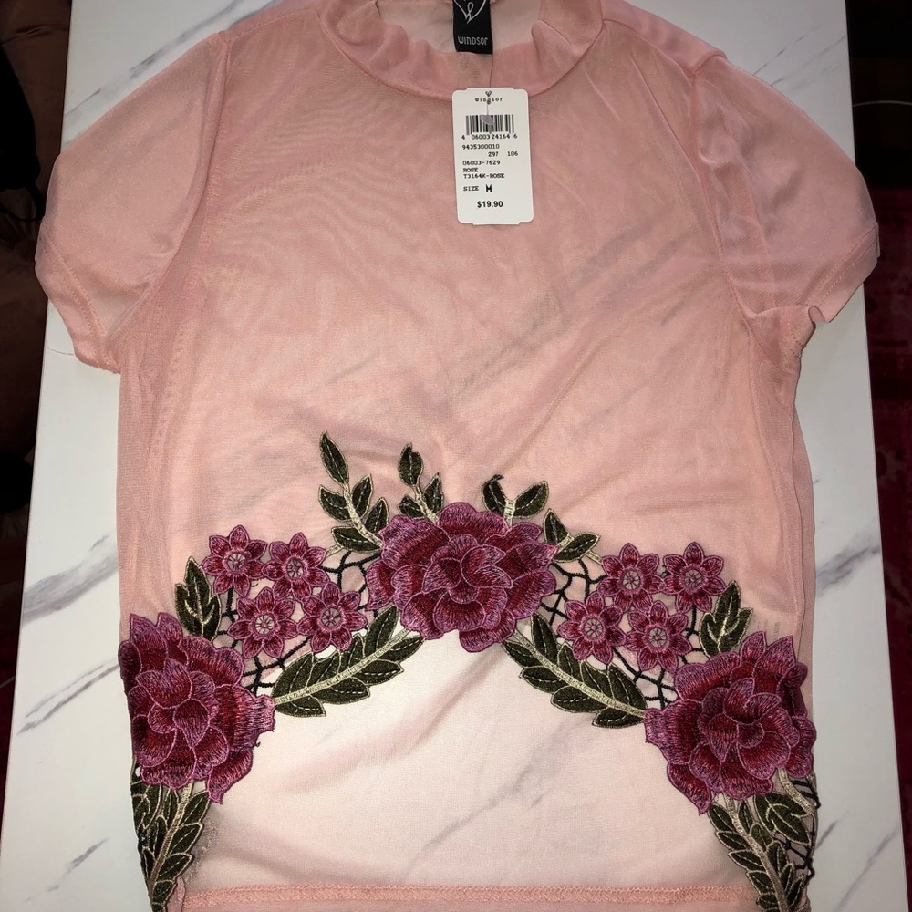Windsor Mesh Crop Top With Floral Applications